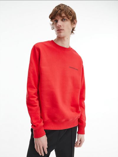 Calvin Klein Ruhák HU111487 | Calvin Klein Organic Cotton Back Logo Férfi Pulóver Piros